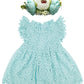 Bgfks Baby Girl Tutu Dress Elegant Lace Pom Pom Flutter Sleeve With Flower Headband Set(Light Blue,18 Months)