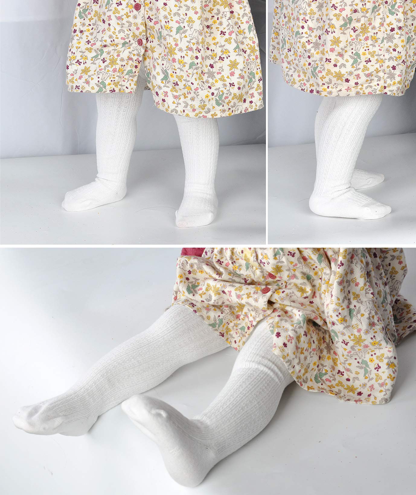Epeius 6 Pairs Pack Newborn Girls Tights Baby Girls Boys Seamless Cable Knit Leggings Solid Cotton Tights Footed Pants For 3-6 M