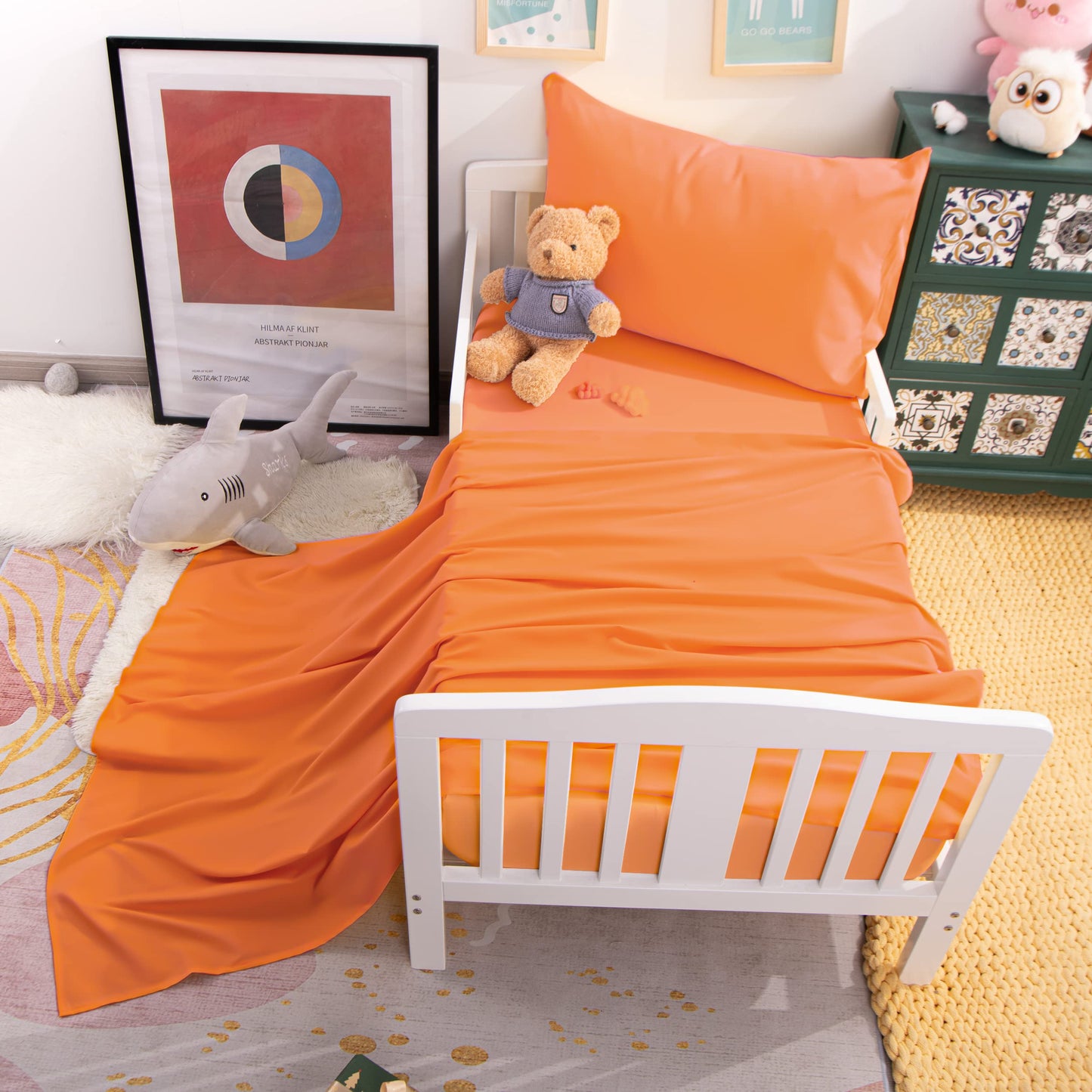 Ntbay Toddler Sheet Set - 3-Piece Microfiber Crib Sheet Set - Flat Sheet, Fitted Sheet, Pillowcase - Solid Toddler Bedding, Oran