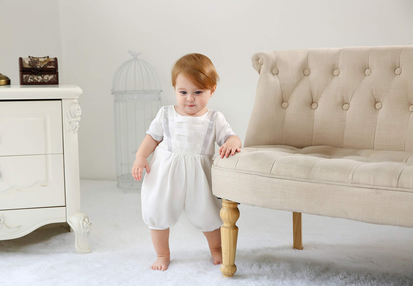 Glamulice White Infant Baby Boy Christening Baptism Outfit Christening Romper Baptism Clothes 6-12 Newborn Formal Party Baptism