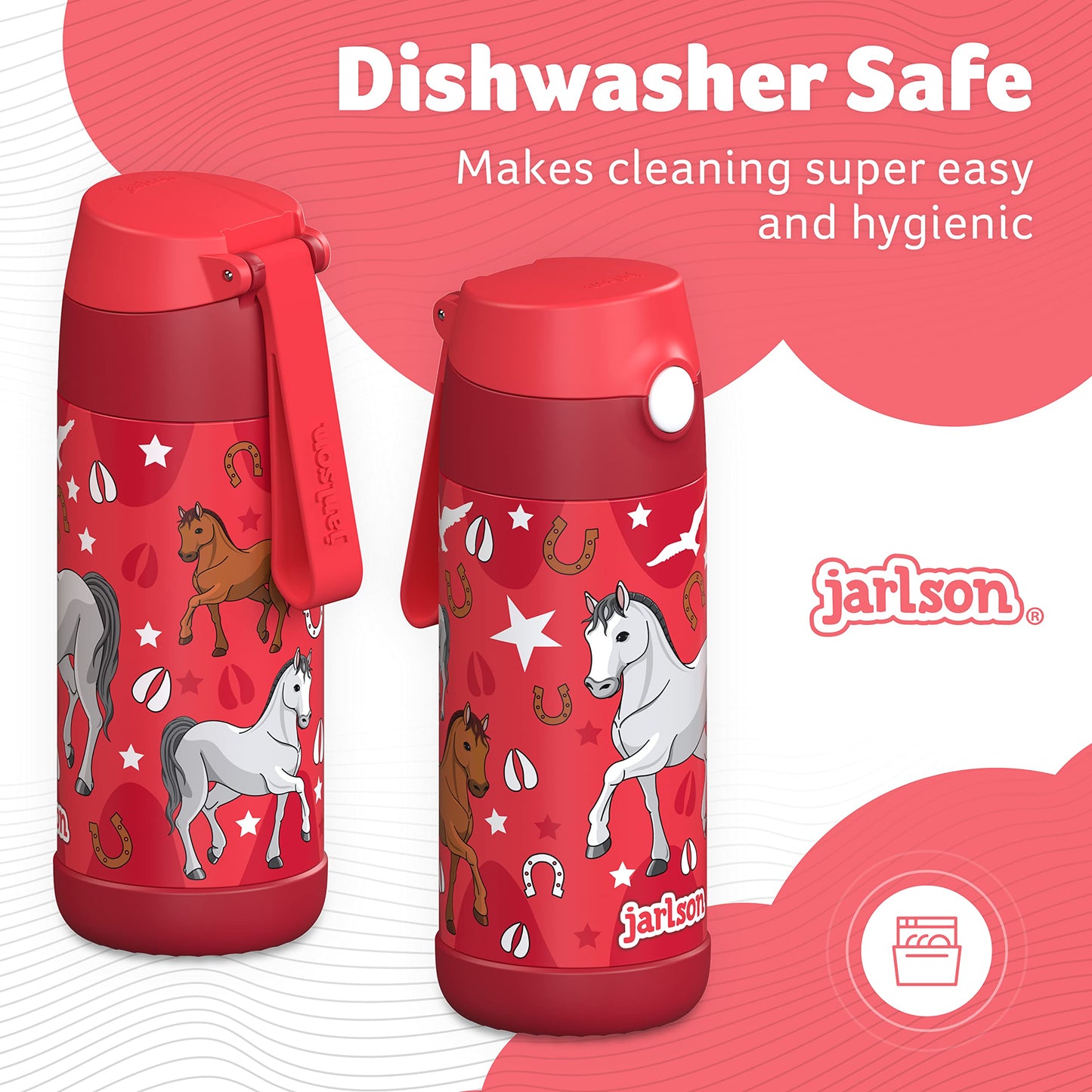 Jarlson Kids Water Bottle With Straw - Charli - Insulated Stainless Steel Water Bottle - Thermos - Girlsboys (Horse Star, 12 Oz)