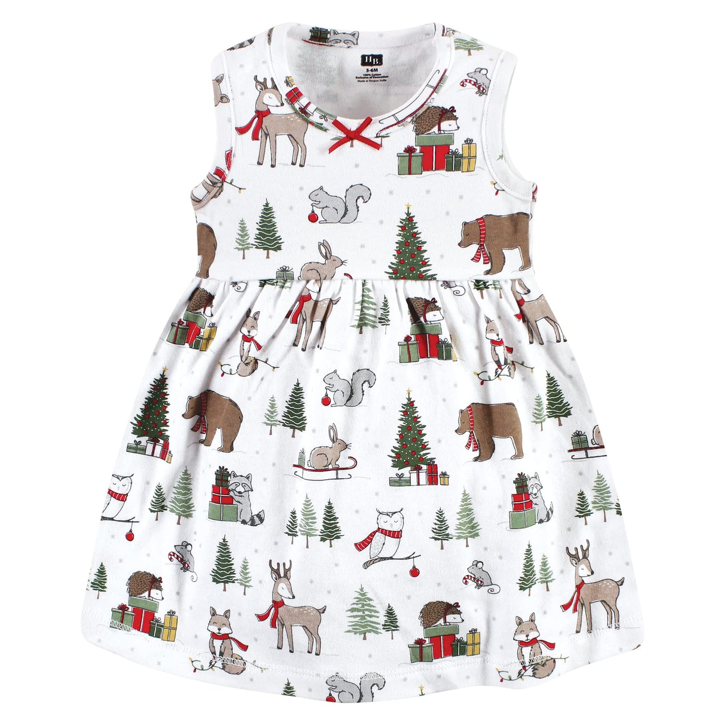 Hudson Baby Baby Girls' Cotton Dress And Cardigan Set, Red Winter Forest, 3T