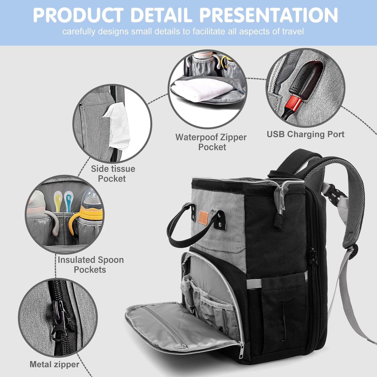 Lexiroman Diaper Bag Backpack, Large Capacity Multifunction Diaper Backpack With Changing Pad For Boy Girl, Travel Baby Bag For