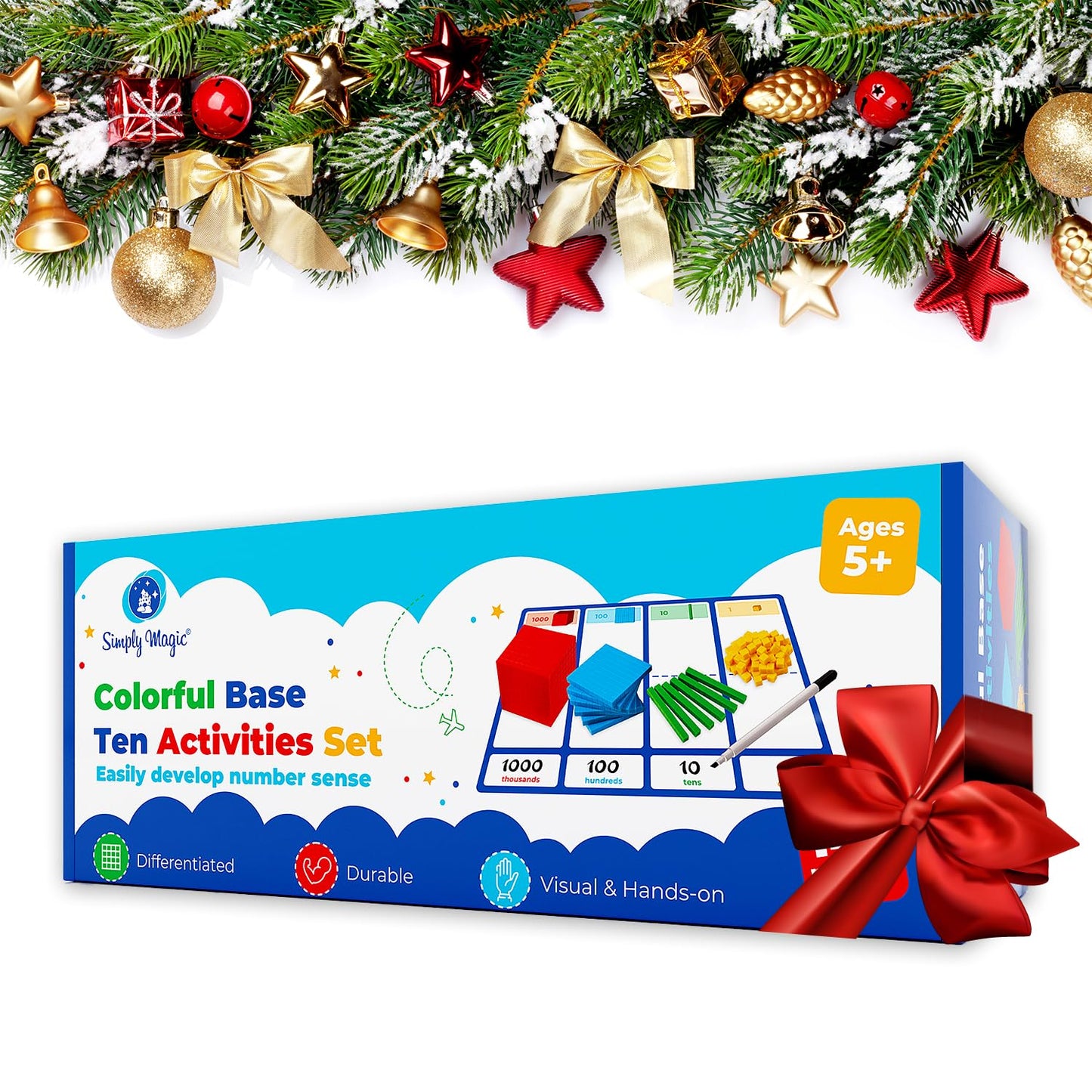 Simply magic 140+1 PCS Colorful Base Ten Blocks & Activities Set - Base Ten Blocks Classroom Set, Base 10 Math Manipulatives, Pl