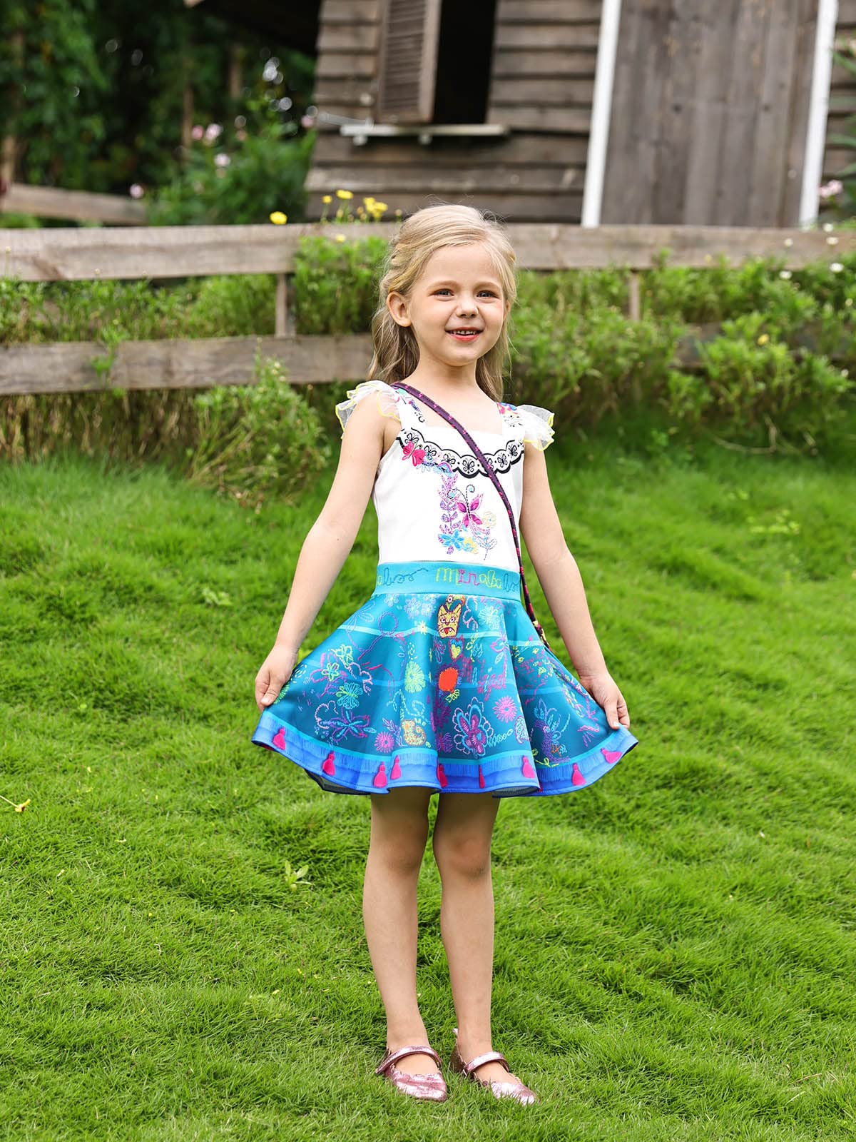 Wonderbabe Girls Mirabel Dress Up For Kids Cartoon Cosplay Princess Isabela Halloween Costume Outfits With Bag 7-8 Years