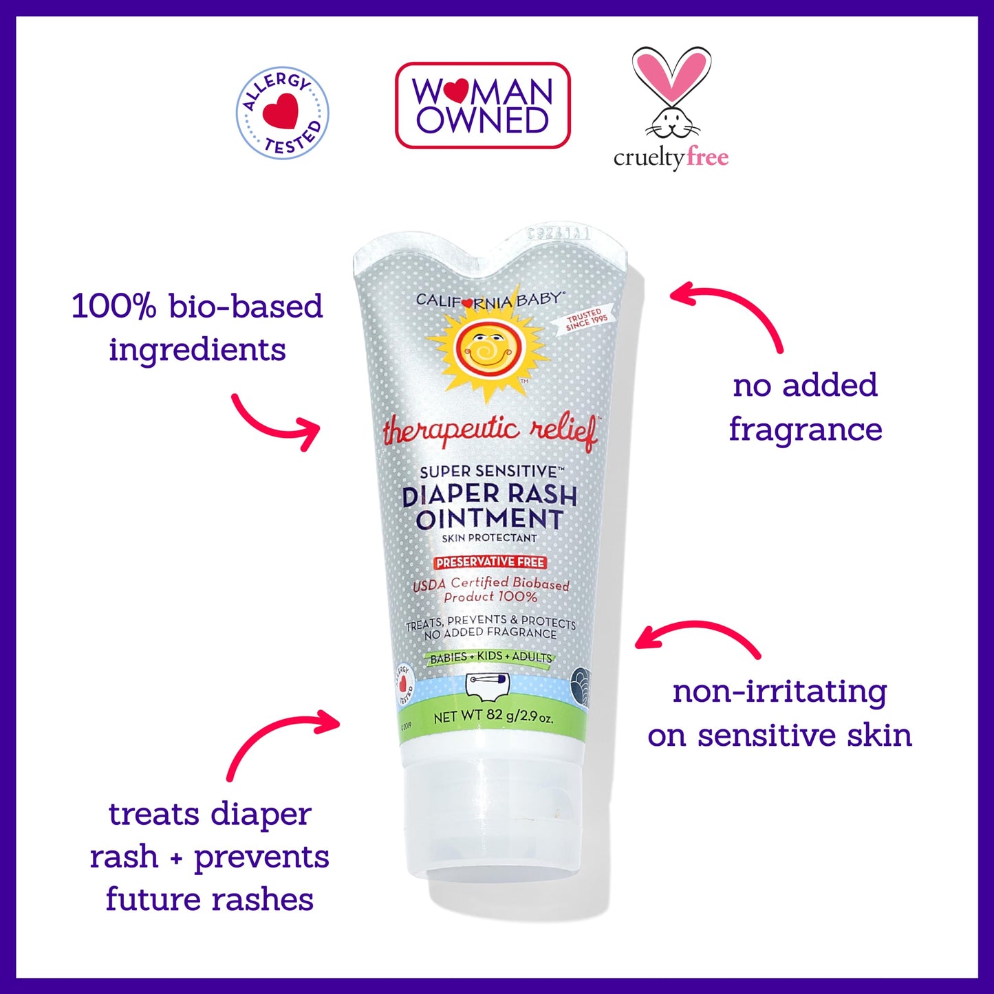 California Baby Super Sensitive Diaper Rash Cream | 100% Bio-Based | Zinc Oxide Ointment | Unscented Diaper Cream | Cloth Diaper