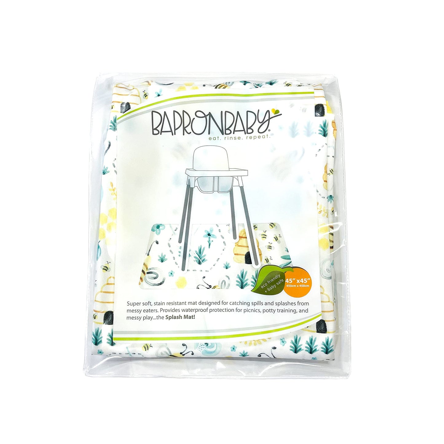 Bapronbaby Busy Bees Splash Mat - Waterproof Catch-All For Under High Chairs, Floors, Tables, Playtime Or Arts & Crafts - Machin