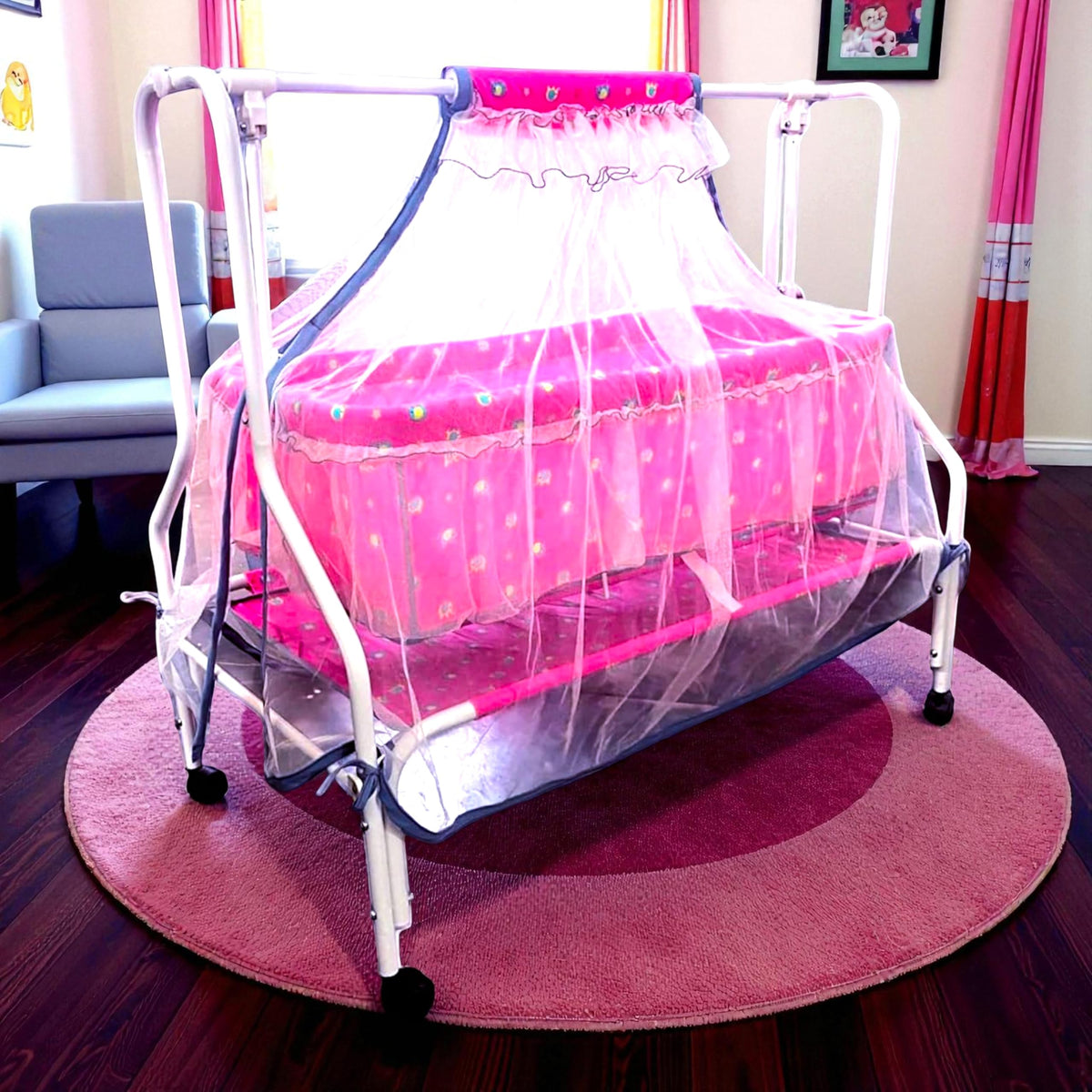 Kiddery Maia | Cradle For Baby | New Improved Mattress Design | Mosquito Protection Net | Smooth Swing | All Wheel Lock | Palna 