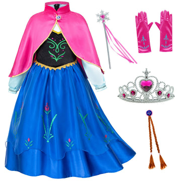 Party Chili Princess Costumes Birthday Party Dress Up For Little Girls/Long Sleeve With Cape,Wig,Crown,Gloves 4T 5T (120)