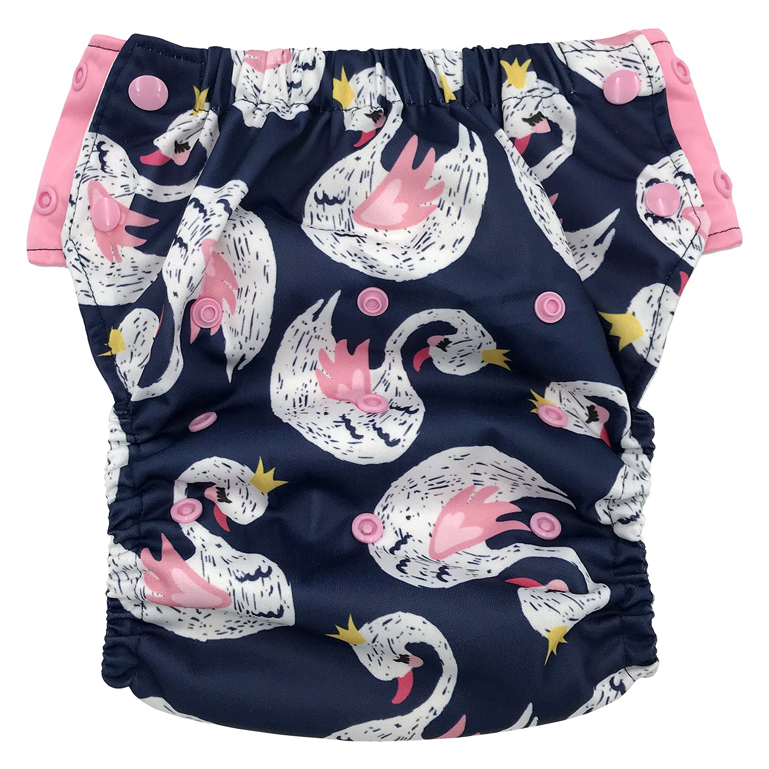 Hybrid Cloth Diaper - Reusable Training Pants, Swim Diaper, Special Needs Briefs, Fits From Baby Up To 10 Years (Size 3, Swan)