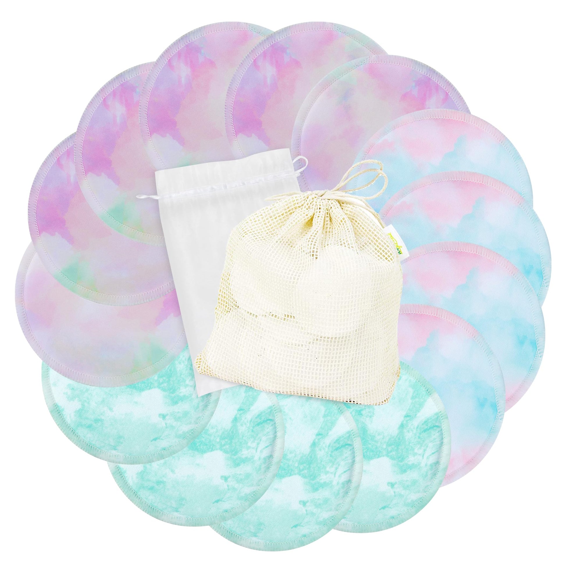 Wegreeco Nursing Breast Pads (14 Pack) + Laundry Bag & Travel Storage Bag, 4.7 Inch - Washable & Reusable Breastfeeding Nursing