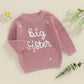 Amnnchya Toddler Infant Baby Girl Knit Sweater Big Sister Little Sister Matching Outfits Long Sleeve Pullover Sweatshirt (Rose R