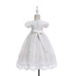 Glamulice Baby Girls Newborn Satin Christening Baptism Floral Embroidered Dress Gown Outfit Lace Formal Party Dresses Baby Girls