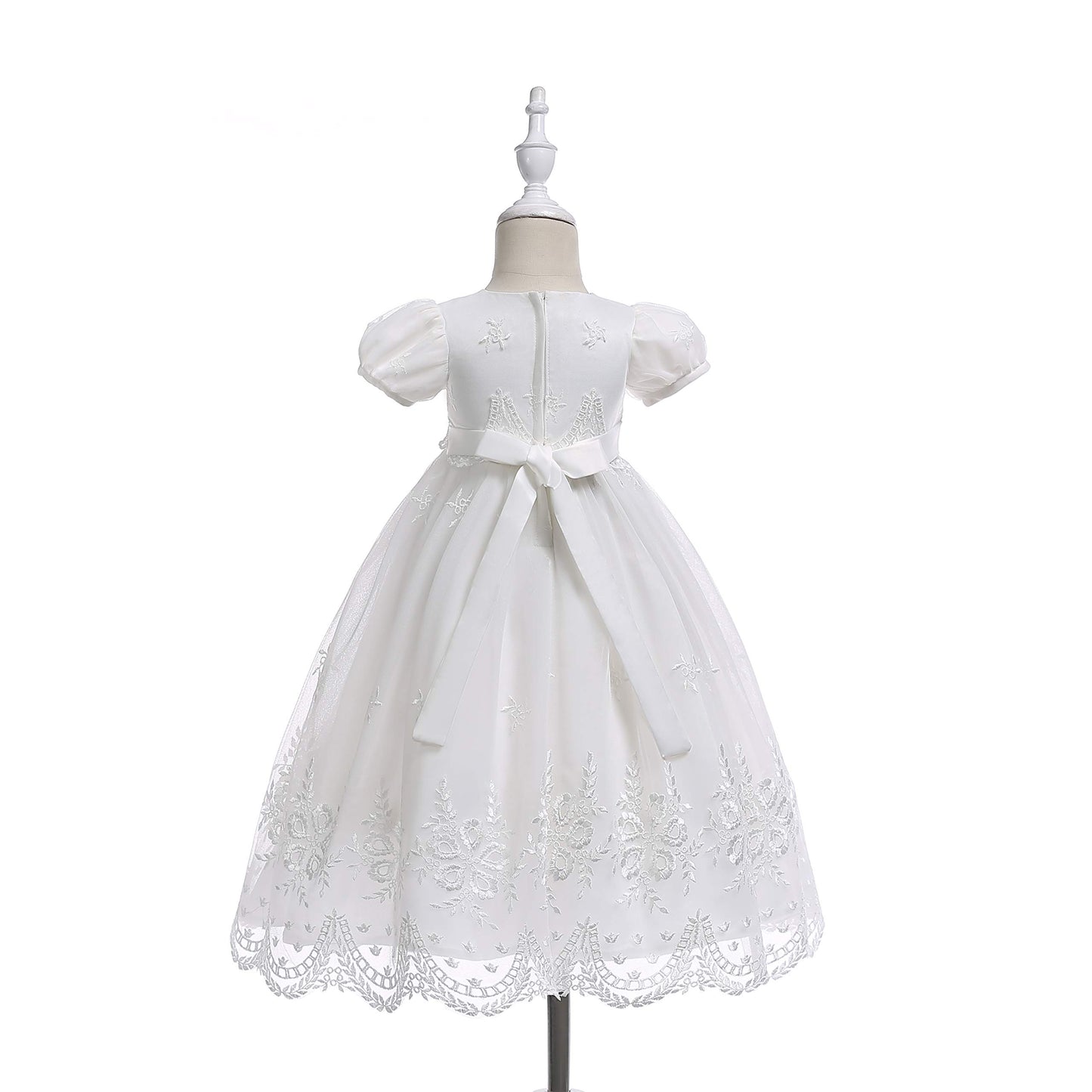 Glamulice Baby Girls Newborn Satin Christening Baptism Floral Embroidered Dress Gown Outfit Lace Formal Party Dresses Baby Girls