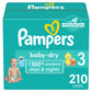 Pampers Diapers - Baby Dry - Size 3, 210 Count, Absorbent Disposable Infant Diaper (Packaging May Vary)