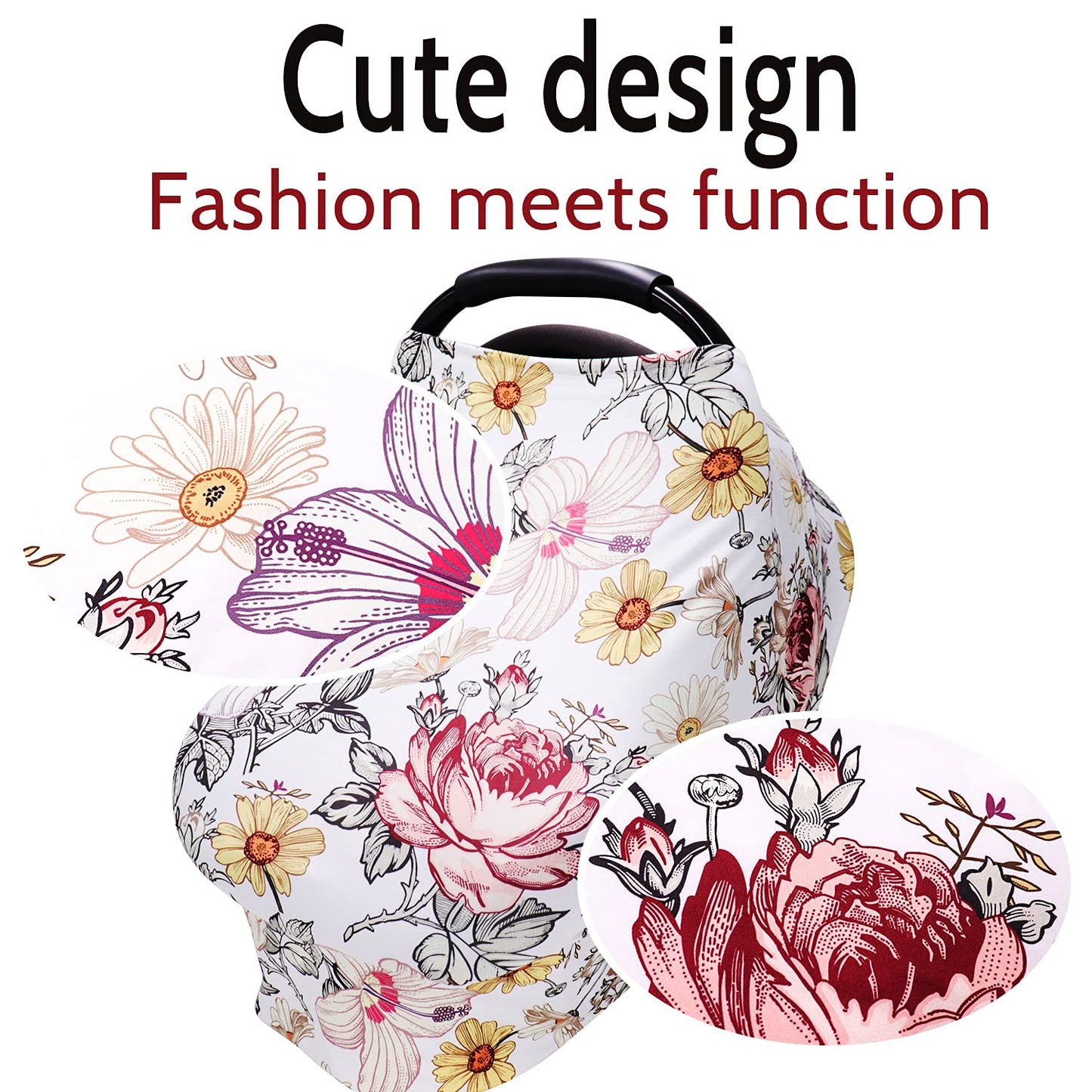 Floral Baby Car Seat Cover Girls, Infant Carseat Canopy, Stretchy Multi- Use Nursing Cover For Stroller/High Chair/Shopping Cart