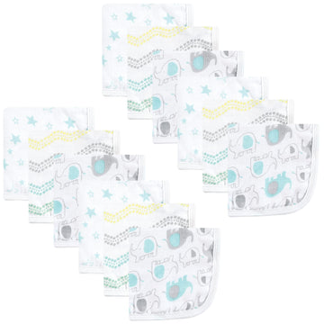 Luvable Friends Unisex Baby Muslin Washcloths, Basic Elephant, One Size