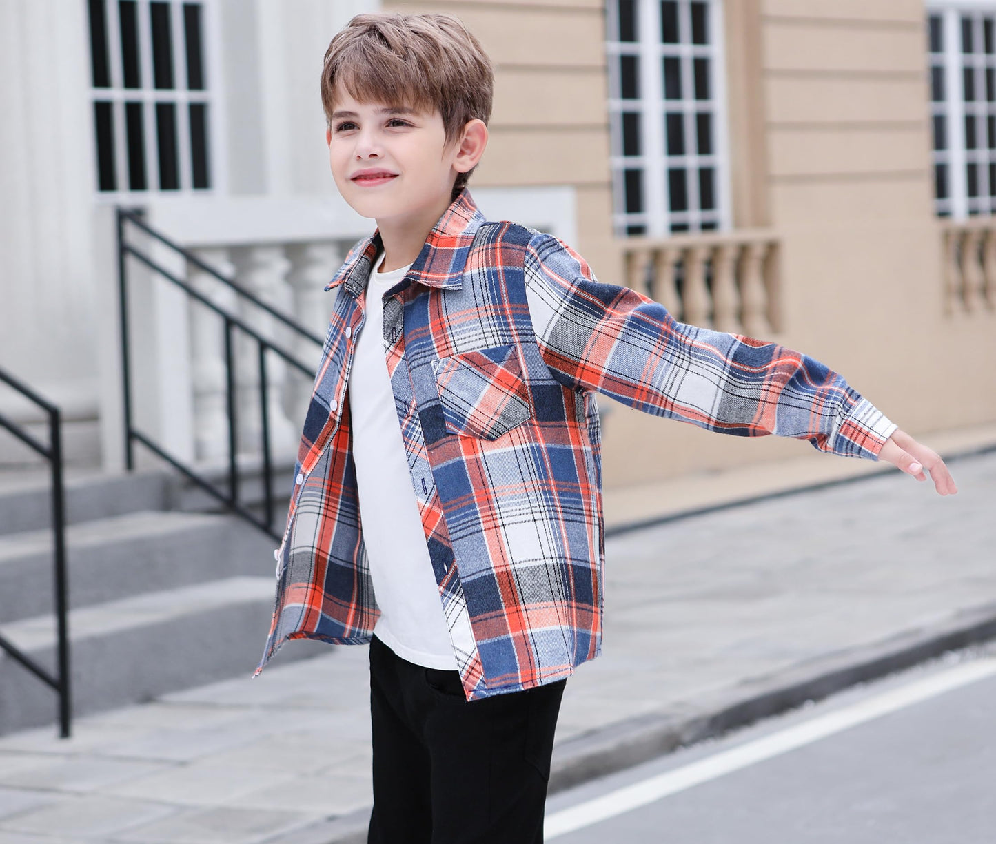 Sangtree Boys Long Sleeves Flannel Plaid Button Down Shirt Tops Orange Blue, 18-24 Months = Tag 90