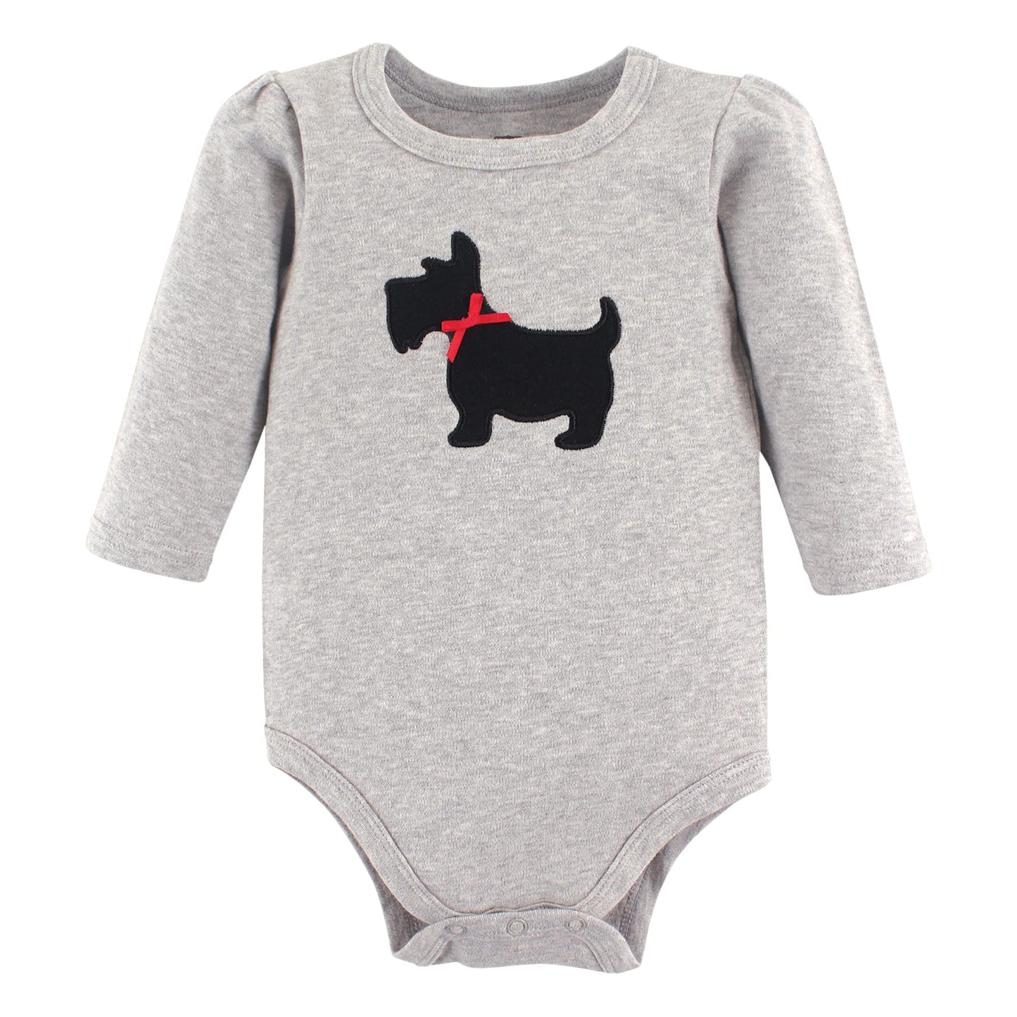 Hudson Baby Unisex Baby Cotton Long-Sleeve Bodysuits, Scottie Dog, 9-12 Months