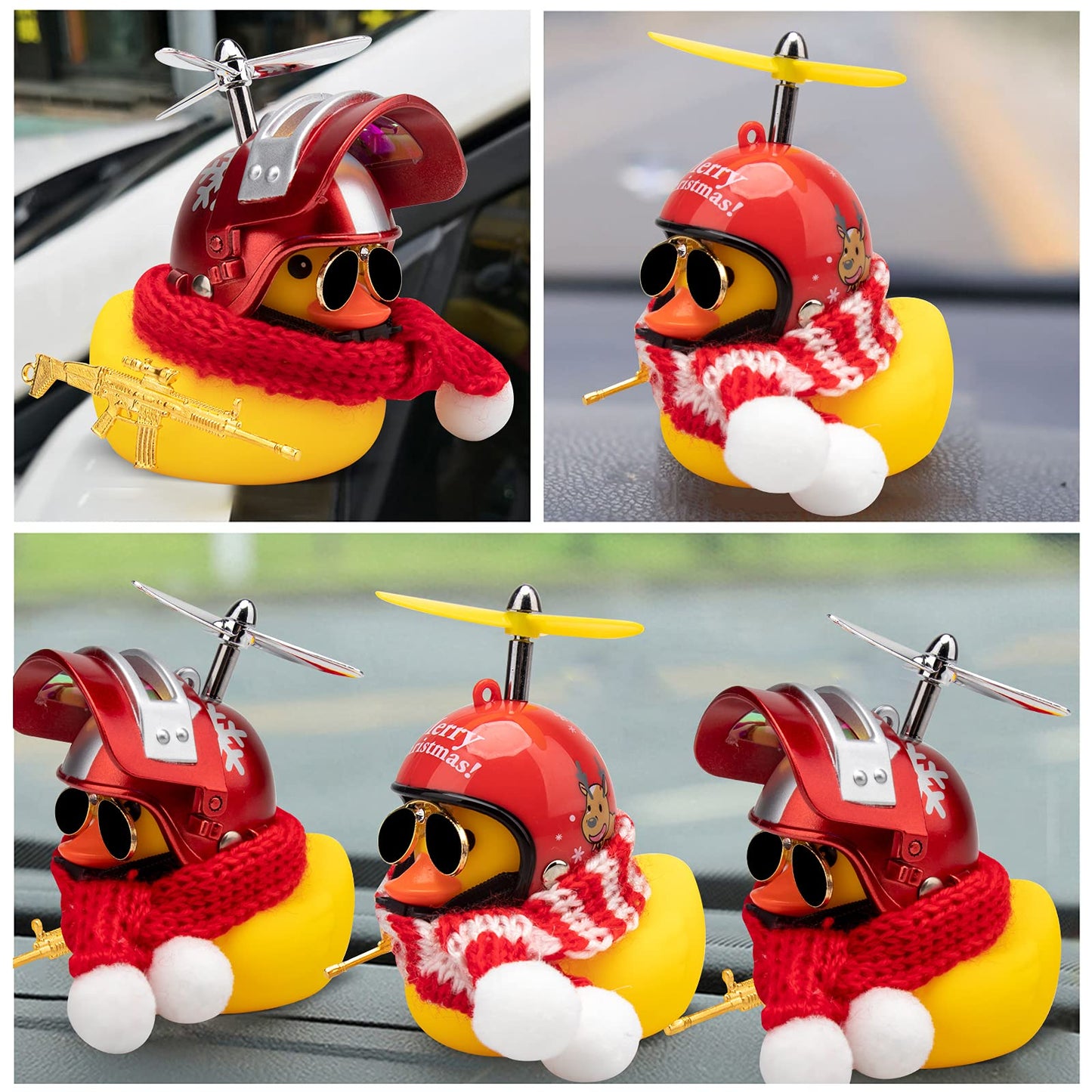 wonuu Rubber Duck Car Decorations Cute Yellow Duck Car Dashboard Ornaments with Propeller (Y-Snow Flake)