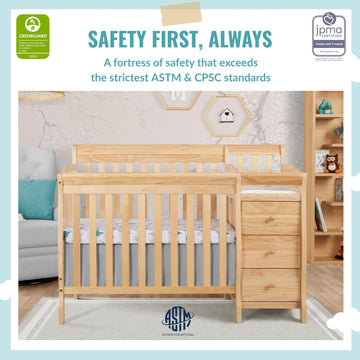 Dream On Me Jayden 4-In-1 Mini Convertible Crib And Changer In Natural, Greenguard Gold Certified, Non-Toxic Finish, New Zealand