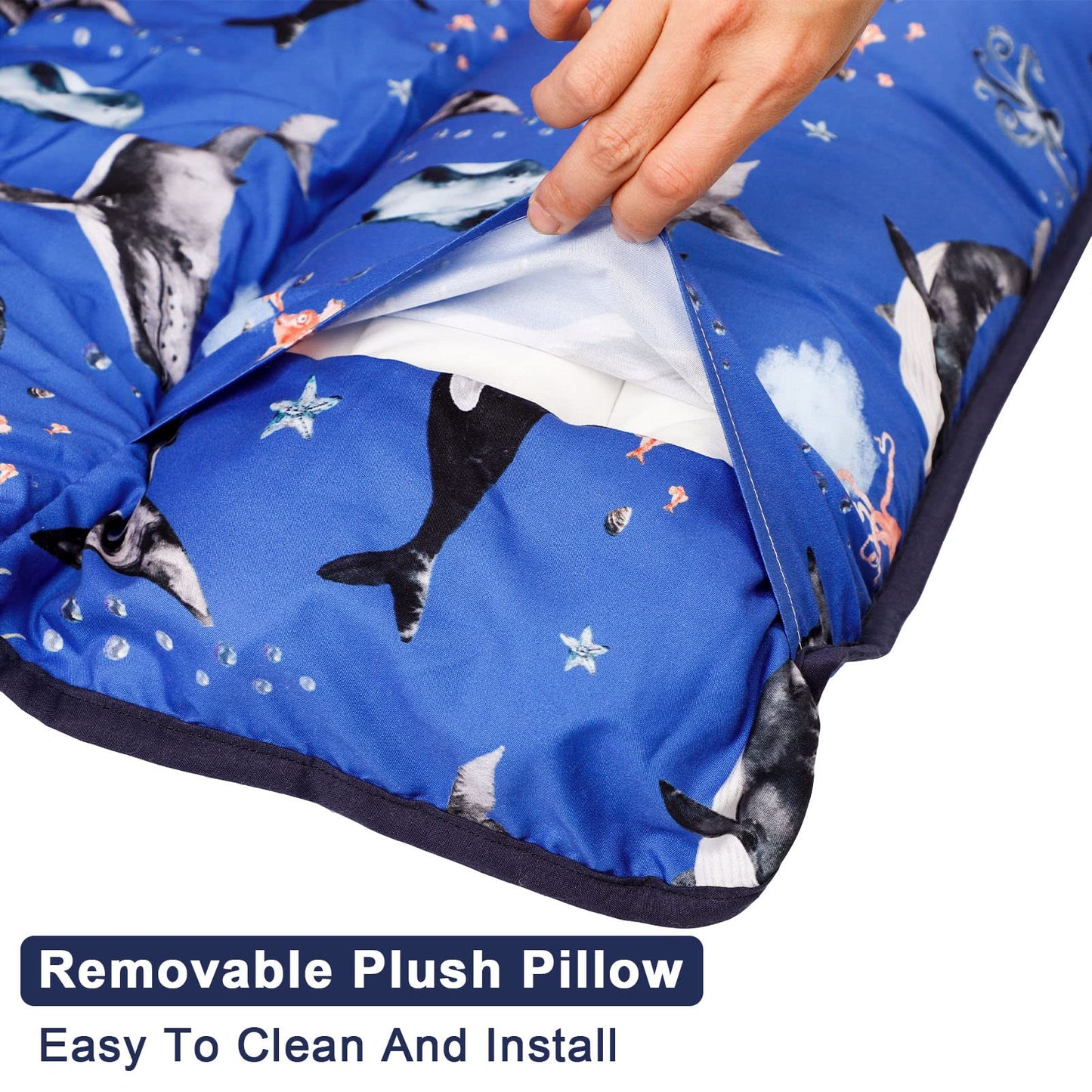 Toddler Nap Mat With Removable Pillow And Soft Dot Minky Blanket, Pea Pod Kids Shark Napping Mats Extra Large Rolled Slumber Bag