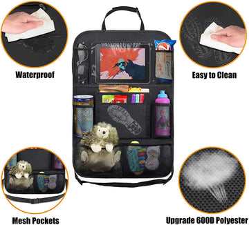 Uleeka Car Backseat Organizer With 10' Table Holder, 9 Storage Pockets Seat Back Protectors Kick Mats For Kids Toddlers, Travel