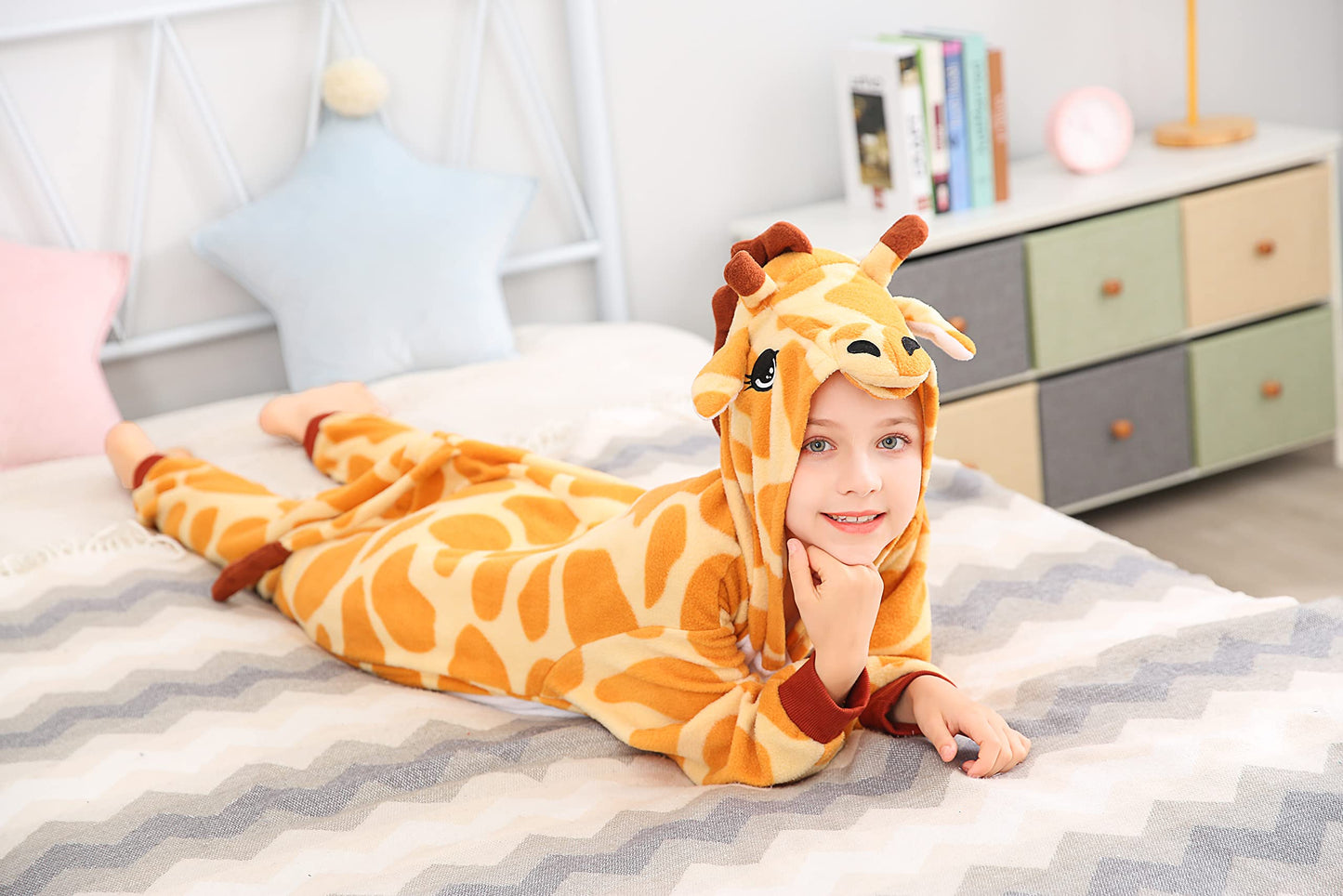 Canasour Giraffe Onesie Kids Animal Halloween Cosplay Costume For 5T Girls Unisex Outfuit One Piece Hooded Orange Soft Pajamas P