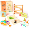 CURIOUS CRATE Wooden Montessori Toys Box for Toddlers | 6 in 1 Learning Educational Toys - Wooden Ball Tracker, Ring Stacker, Po