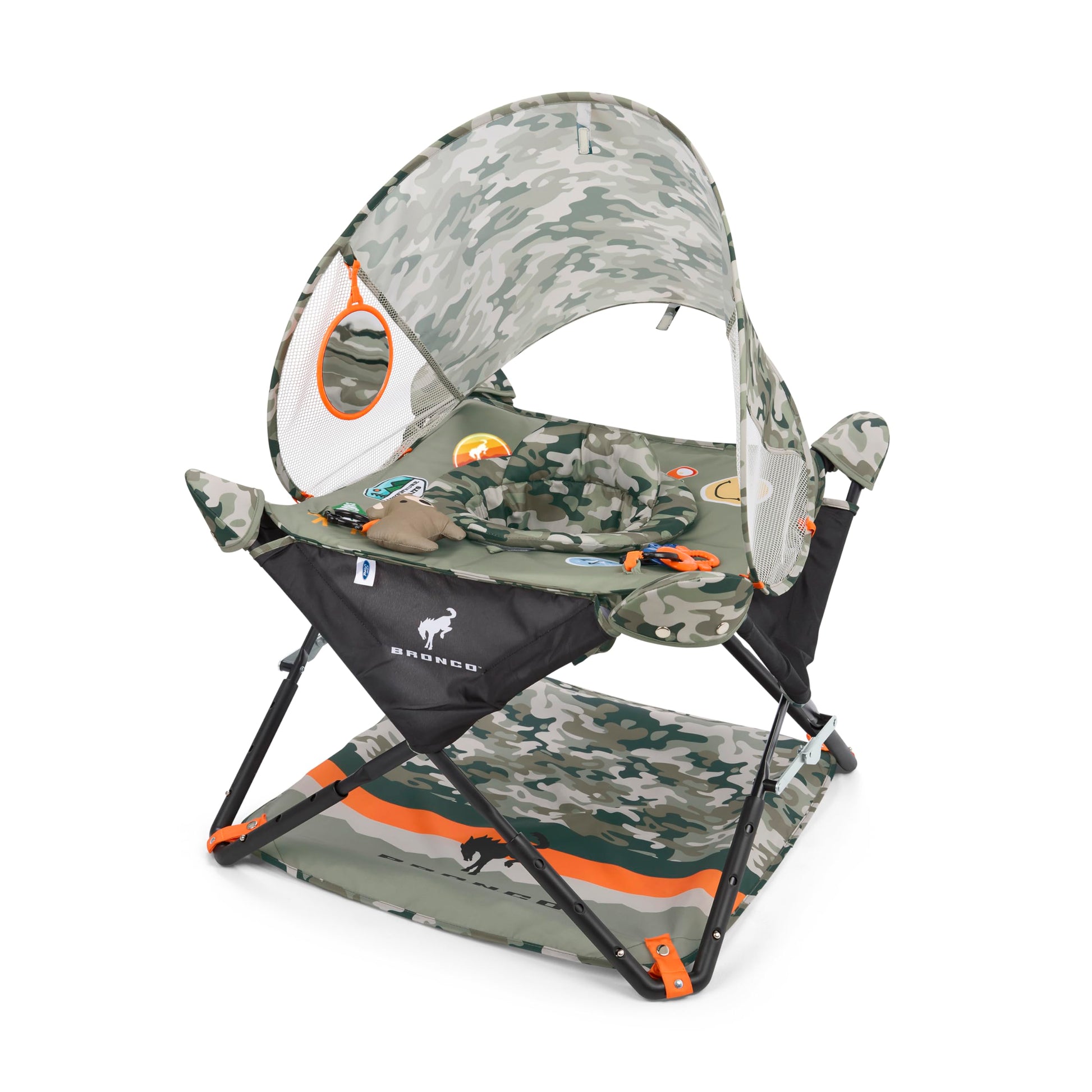 Bright Starts Ford Bronco Pop N Jump Portable Baby Jumper, Foldable Indoor/Outdoor Baby Jumper with Sensory Activities, Ages 6-