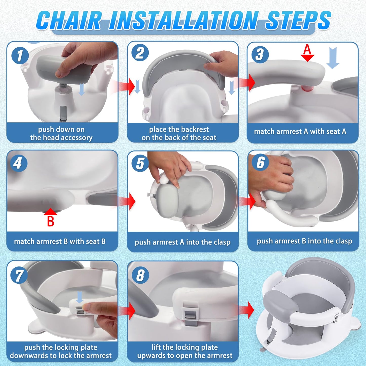 Mostop Baby Bath Seat For Babies 6 Months & Up, Baby Bath Tub Seat With Suction Cups, Non-Slip Toddler Bath Seat With 3 Suction