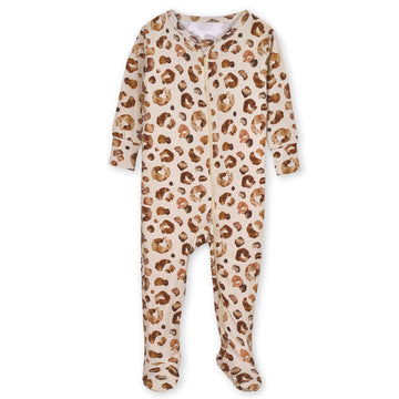 Gerber Unisex Baby Toddler Buttery Soft Snug Fit Footed Pajamas With Viscose Made From Eucalyptus, Leopard, 6-9 Months