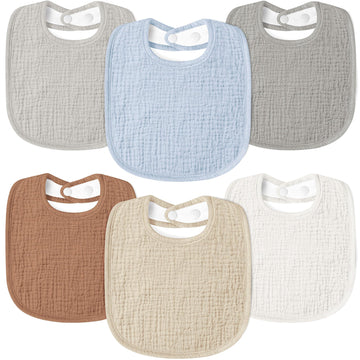 Susurration Muslin Baby Bibs 6 Pack Bandana Drool Bibs,Soft Square Adjustable Baby Drooling Bibs For Unisex Girls & Boys(Multico