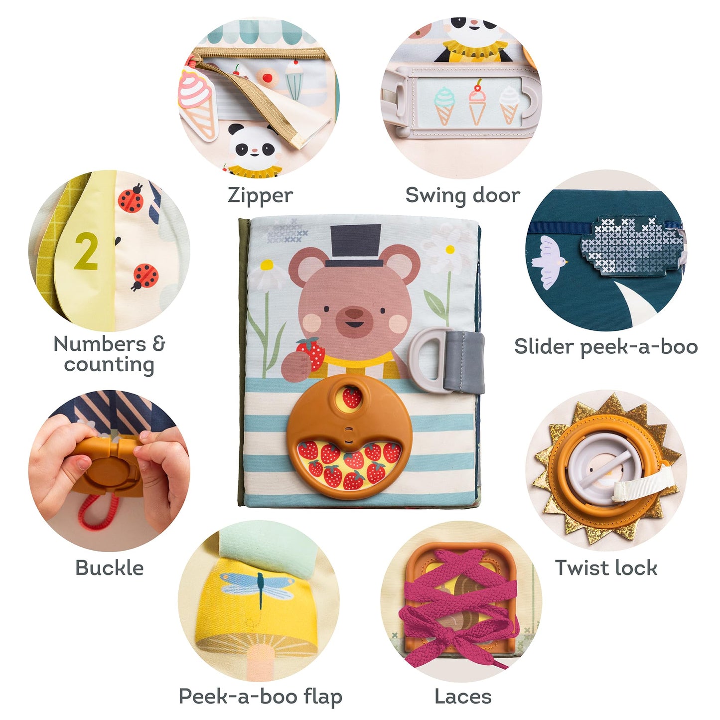 Taf Toys Busy Book for Toddlers 1-3, Montessori Quiet Activity Book with 15 Activities - Opposites Concepts - Ideal Toddler Busy