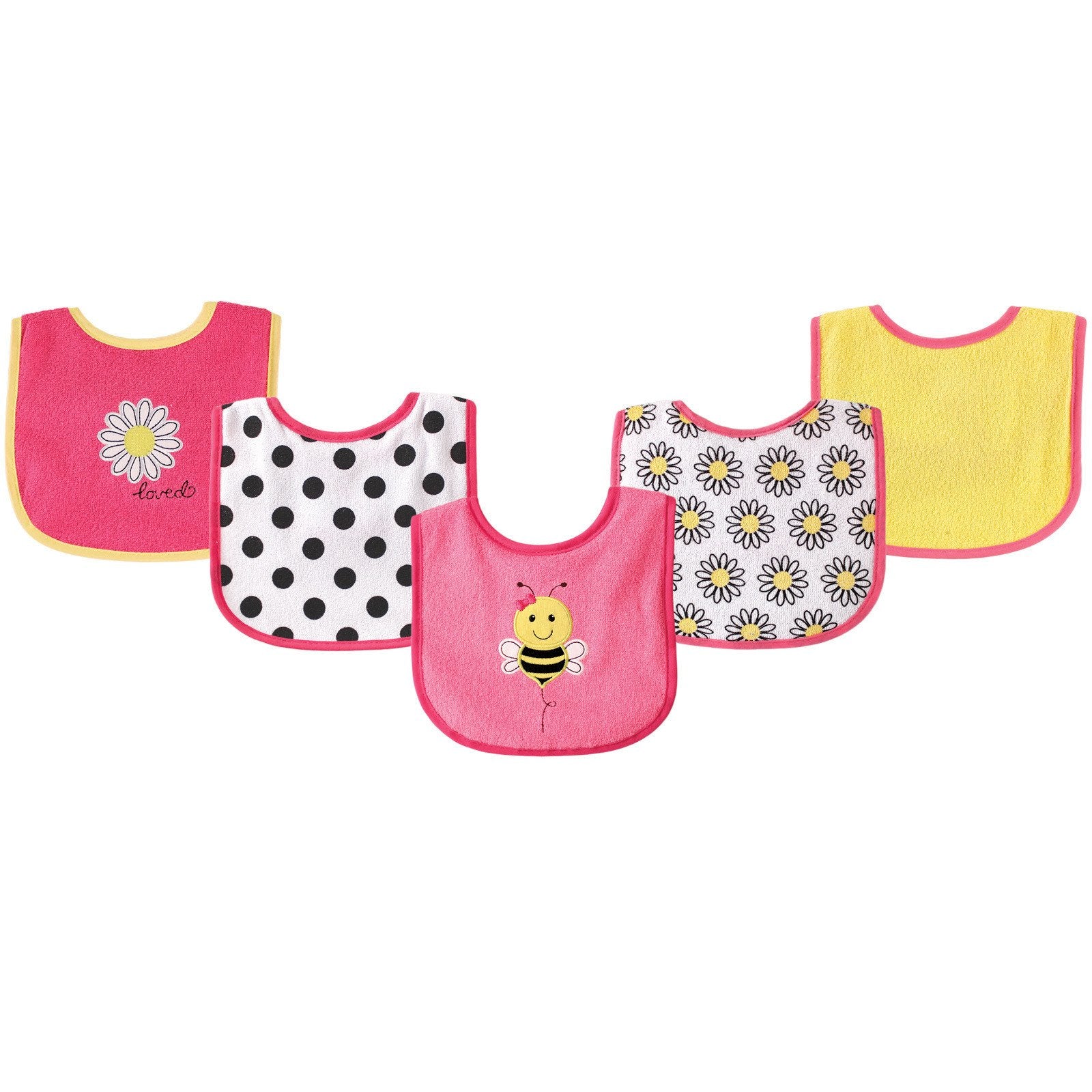 Luvable Friends Unisex Baby Cotton Terry Drooler Bibs With Peva Back, Bee, One Size