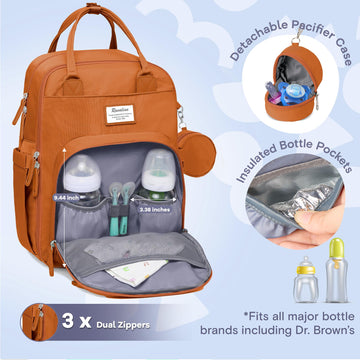 Ruvalino Diaper Bag Backpack, Multifunction Travel Pack Maternity Baby Changing Bags, Large Capacity, Waterproof, Maple Orange