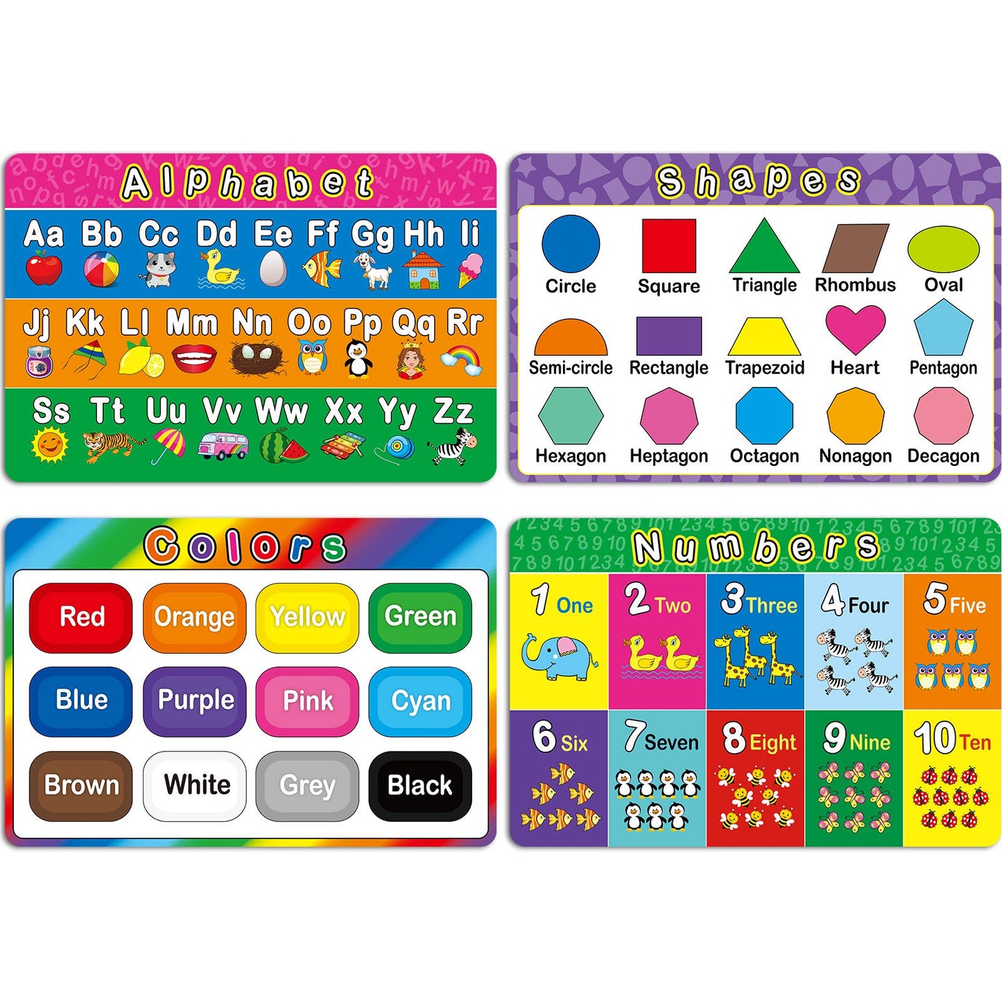 Patelai 4 Pcs Educational Preschool Placemat For Toddler And Kid, Non Slip Washable Reusable Learning Placemat For Nursery Homes
