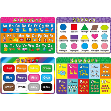 Patelai 4 Pcs Educational Preschool Placemat For Toddler And Kid, Non Slip Washable Reusable Learning Placemat For Nursery Homes