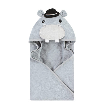 Hudson Baby Unisex Baby Cotton Animal Face Hooded Towel, Gray Hippo, One Size