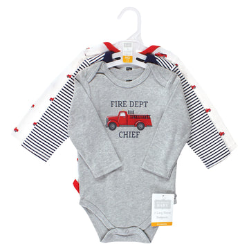 Hudson Baby Unisex Baby Cotton Long-Sleeve Bodysuits, Fire Truck, 9-12 Months
