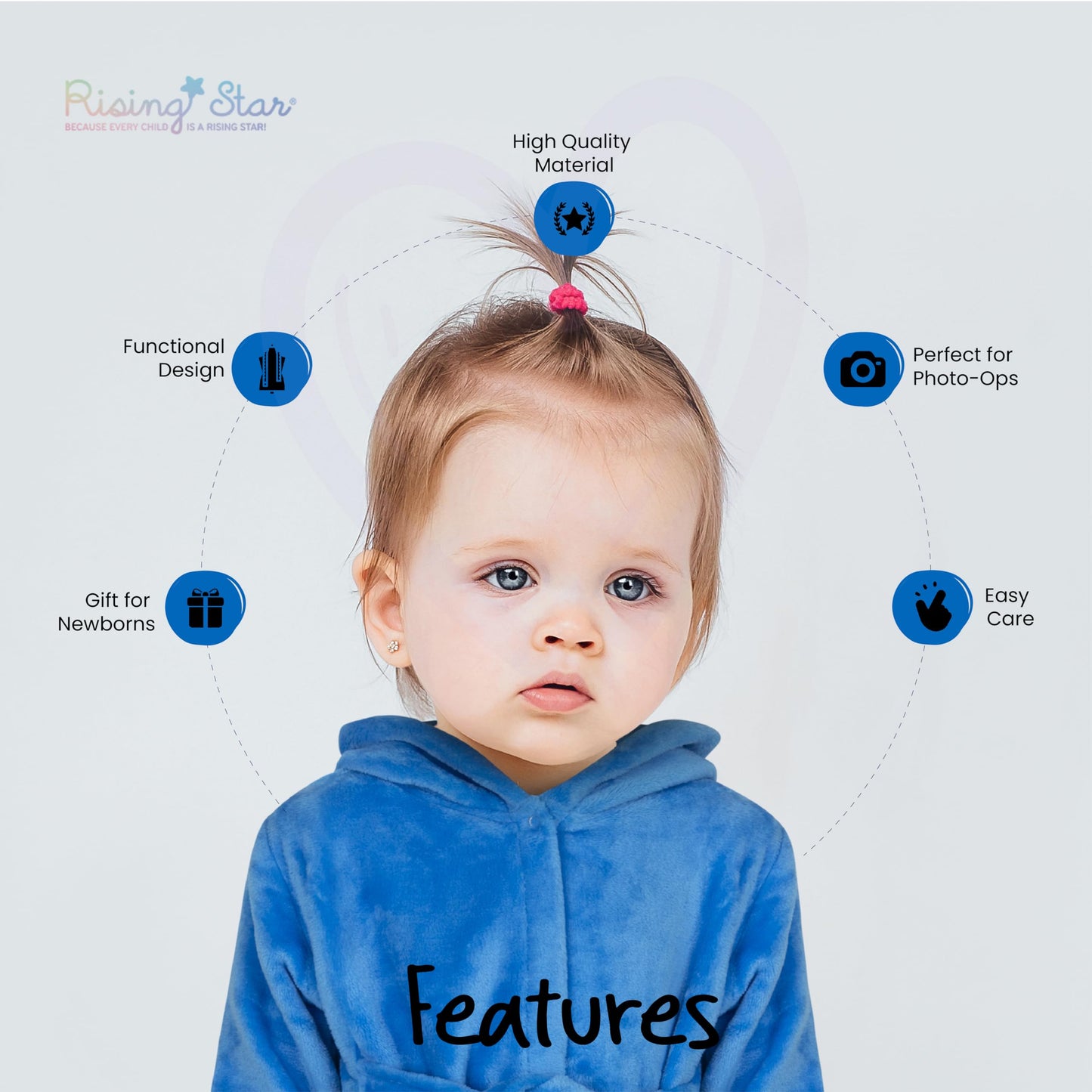 Rising Star Baby Boy Robe, Monster Blue - Soft Plush Bath Towel Robe Spa Set For Infants, 0-9 Months