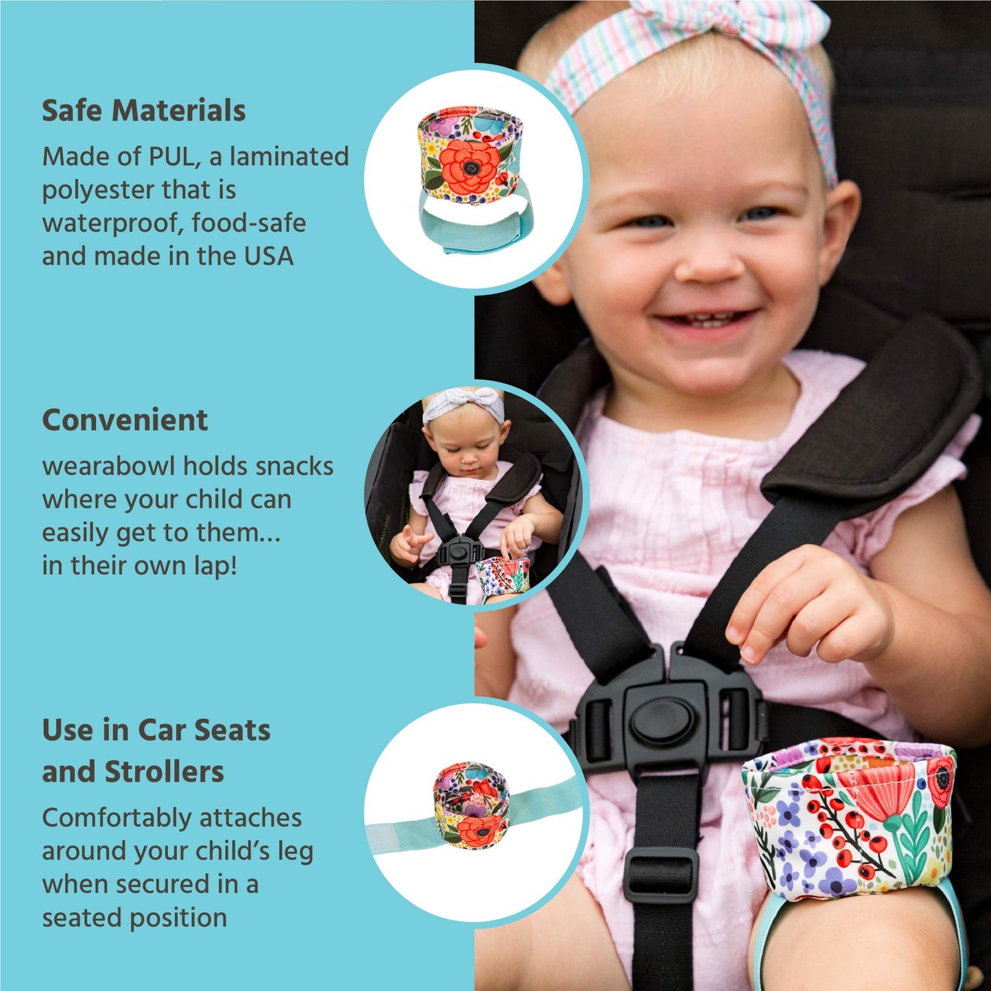 Wearabowl Baby Toddler Snack Bowl Cup With Strap Secures To A Child'S Thigh When Seated In A Stroller Or Car Seat, Ladybug Love