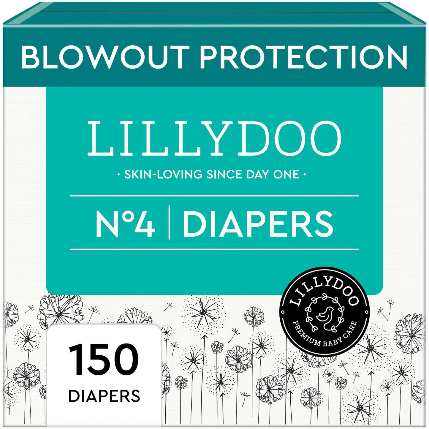 LILLYDOO Baby Diapers - Size 4 (20-31 lbs), Monthly Supply (150 Count), Leak Protection, Skin-Friendly, Ultrasoft, Perfume- & Ch