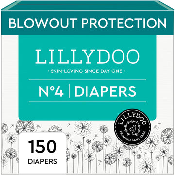 LILLYDOO Baby Diapers - Size 4 (20-31 lbs), Monthly Supply (150 Count), Leak Protection, Skin-Friendly, Ultrasoft, Perfume- & Ch