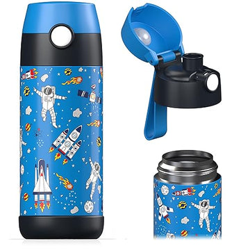 Jarlson    Kids Water Bottle - Mali - Insulated Stainless Steel Water Bottle With Chug Lid - Thermos - Girls/Boys (Space  'Mosai