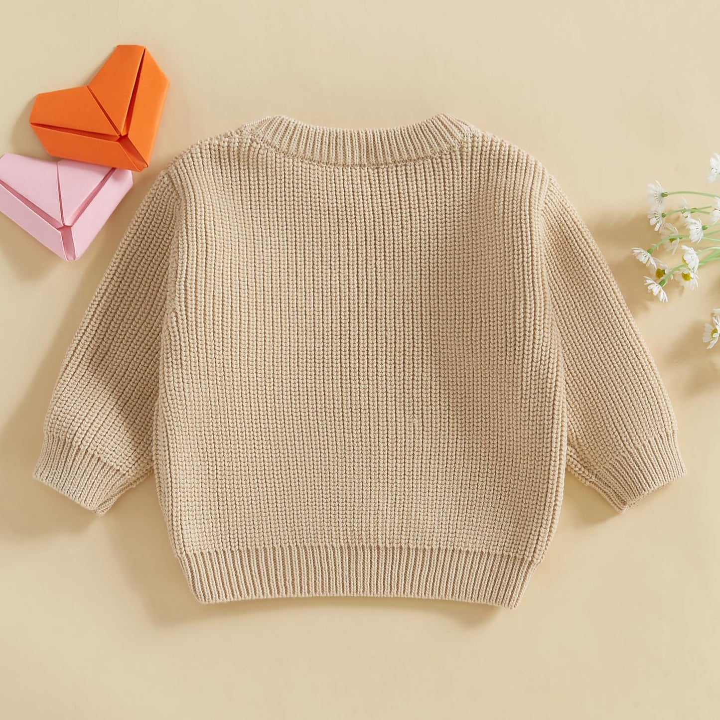 Nokpsedcb Baby Girl Cute Long Sleeve Heart Flowers Embroidery Oversized Sweater Toddler Valentine Outfit (Khaki Be Mine, 18-24 M