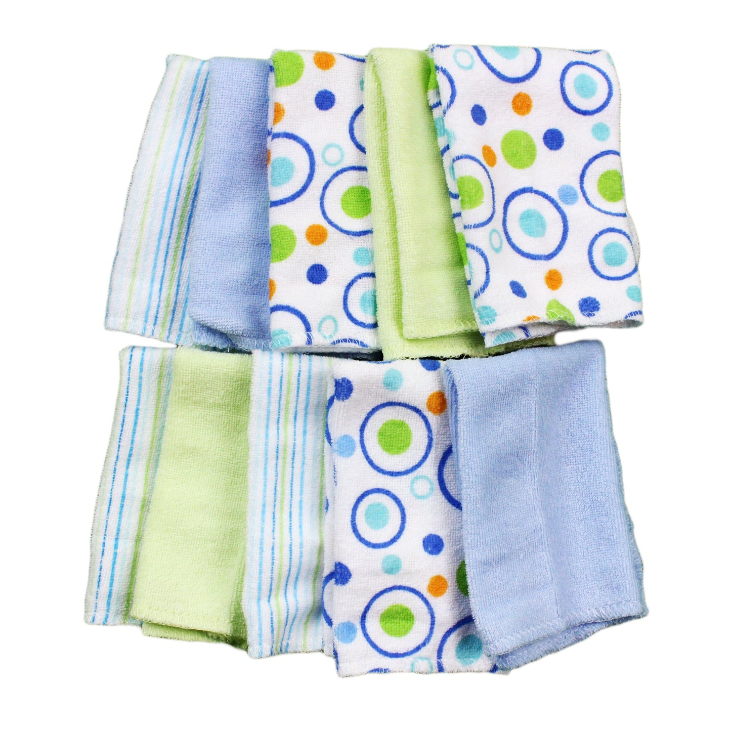 Spasilk Washcloth Wipes Set For Newborn Boys And Girls, Soft Terry Washcloth Set, Pack Of 10, Blue Circles