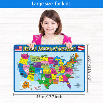 Patelai 2 Pcs Educational Placemats Learning Kids World Map United States Map Placemats Washable Reusable Non Slip For Nursery H