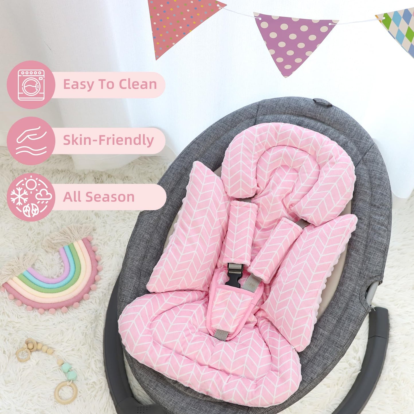 4 In 1 Infant Car Seat Insert, Baby Car Seat Head Body Support For Girls & Boys, Reversible Newborn Car Seat Insert With 3 Extra
