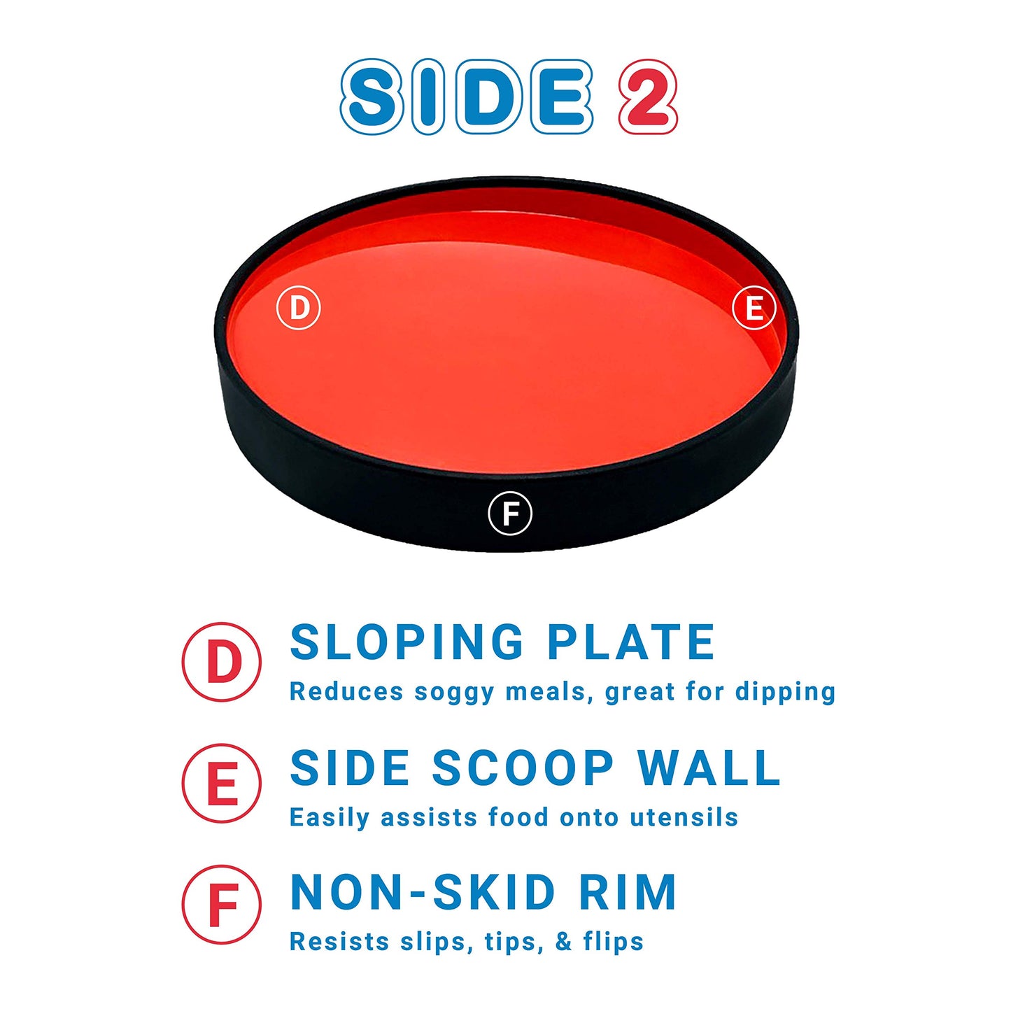 Stayneat Suction Plate, 2N1 Divided/Scoop Dish, Non-Slip Plate Guard, Usa! Red (S)